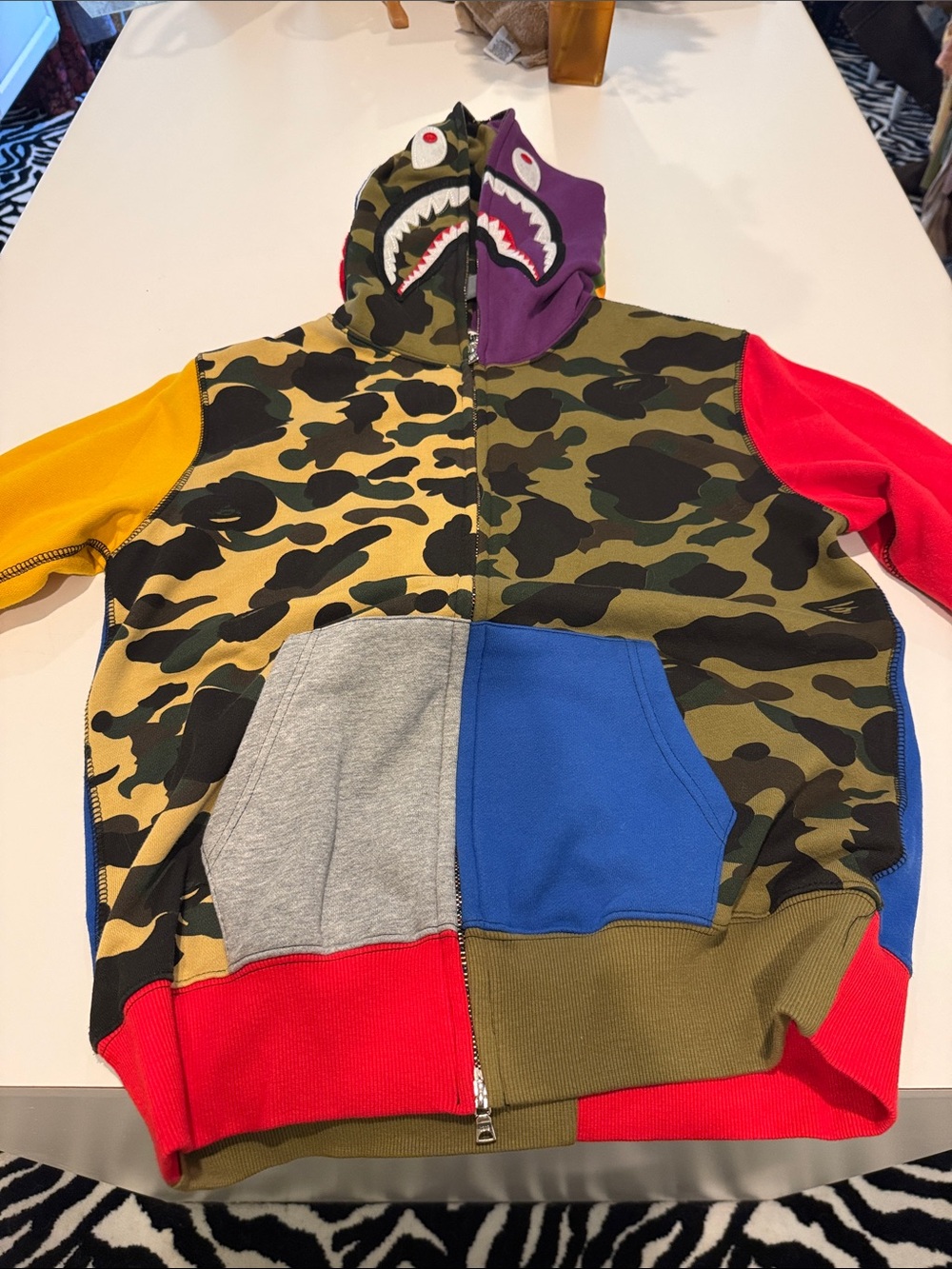 Kids Camo Multi-Color Patchwork Shark Hoodie Sweatshirt